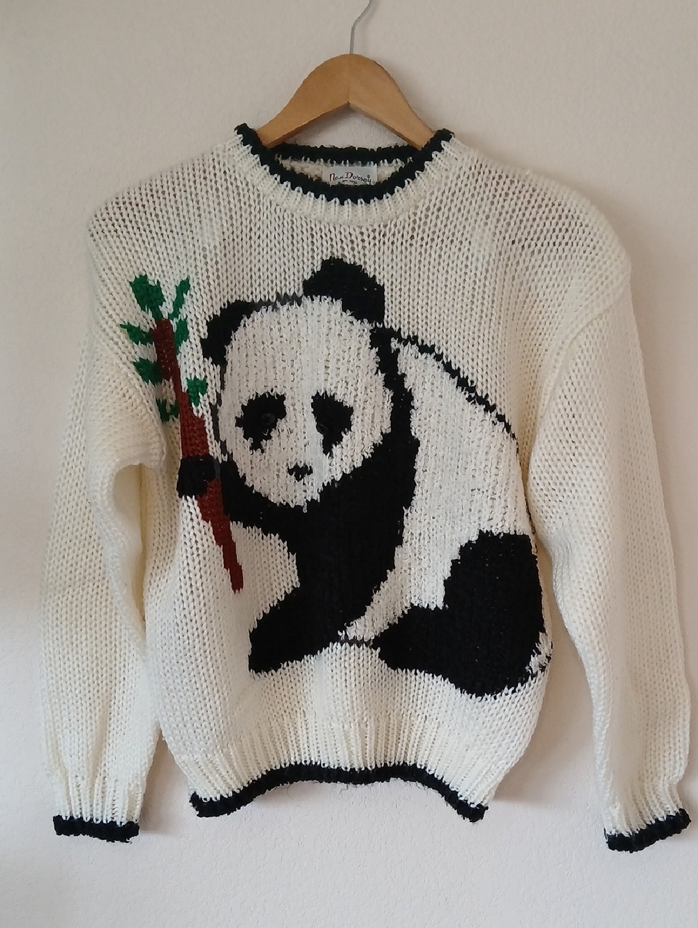 Vintage Nan Dorsey Panda Bear Sweater Open Knit